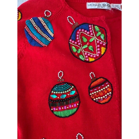 Vintage Michael Simon Ornament Beaded Christmas Sweater Cardigan Sz 2 Small XS - Picture 5 of 9